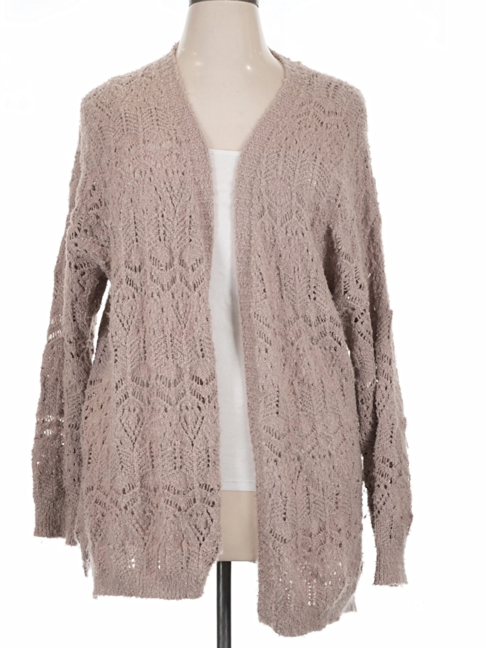 Altar'd State Open-Front Lace Knit Cardigan - Taupe Blush